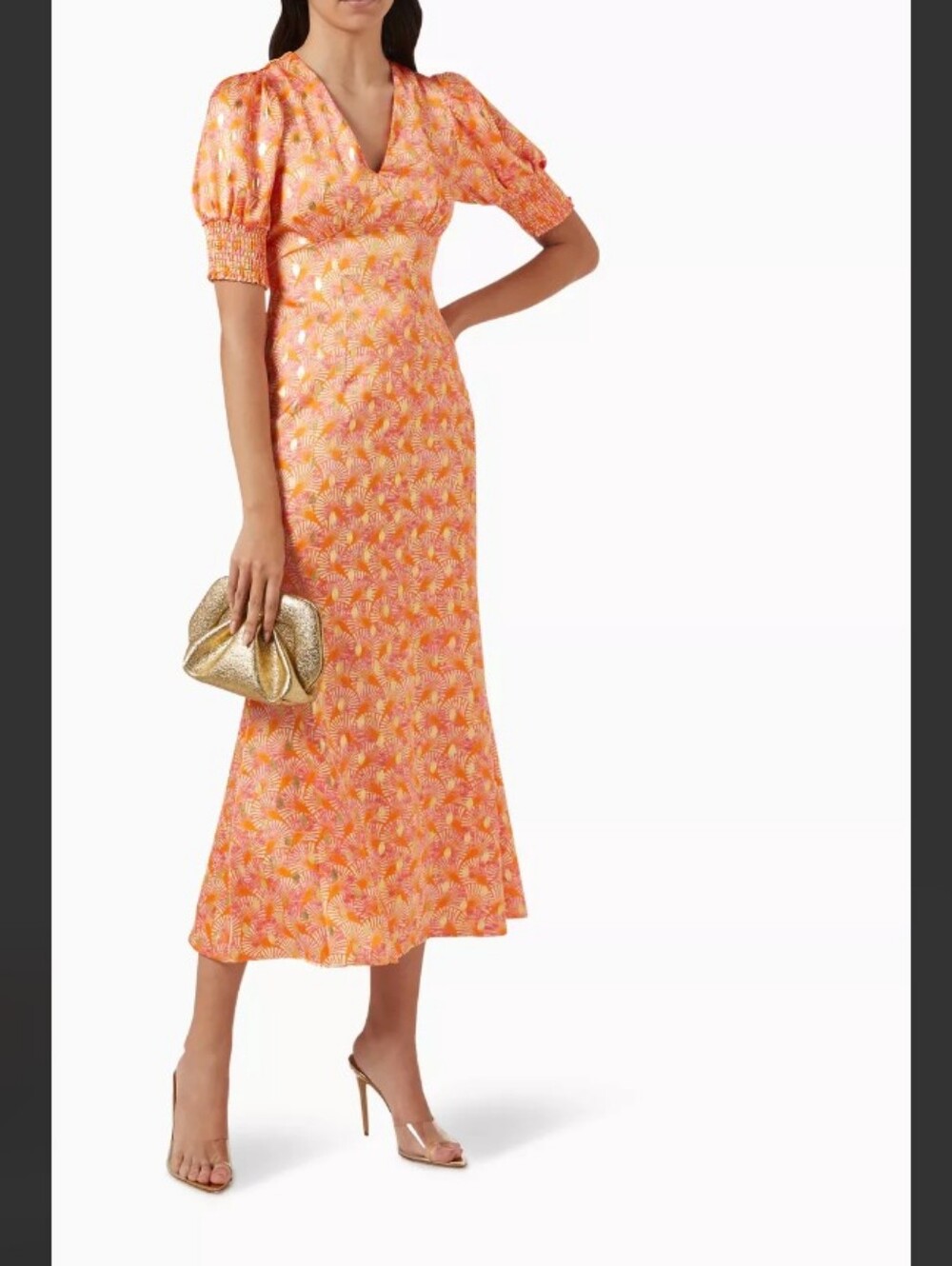 Never Fully Dressed Orange Gold Shell May Midi Dress - Picture 3 of 6